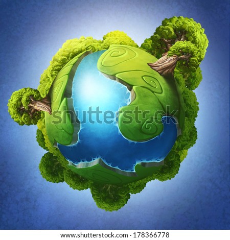 Little blue and green fantasy planet
