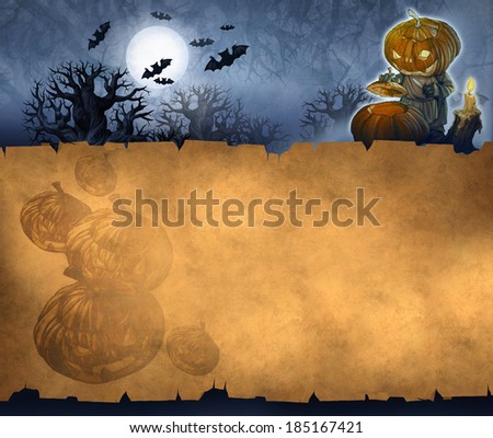 Halloween vintage greeting card and invitation postcard background with old paper texture