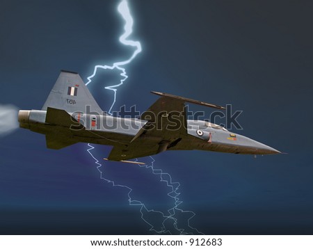 A fighter plane on a stormy sky