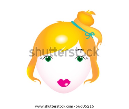 stock vector : Vector girl face. Beautiful young lady with long blond hair, 