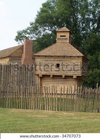 Wooden Fort From 1800's With Wall And Blockhouse Stock Photo 34707073 