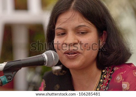 EXETER - JUNE 3: Classical Indian singer, Pooja Angra, performing live in the Acoustic Cafe at the Exeter Respect Festival on June 3, 2012 in Exeter, UK