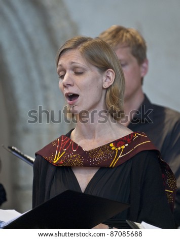 DARTINGTON - MAY 1: Singer from the Cambridge based choir called Ishirini, which means twenty in Swahili, performing at the Tagore festival on May 1, 2011 in Dartington