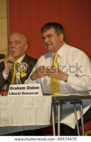 EXETER, UNITED KINGDOM - APRIL 21: Robert Farmer, BNP PPC, protests at the Question Time-style event on Homelessness and Social Exclusion on April 21, 2010 in Exeter, United Kingdom.