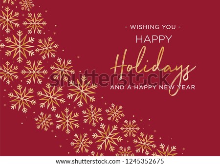 Happy Holidays and Happy New Year Holiday Greeting Card Vector Text Snowflake Illustration Background