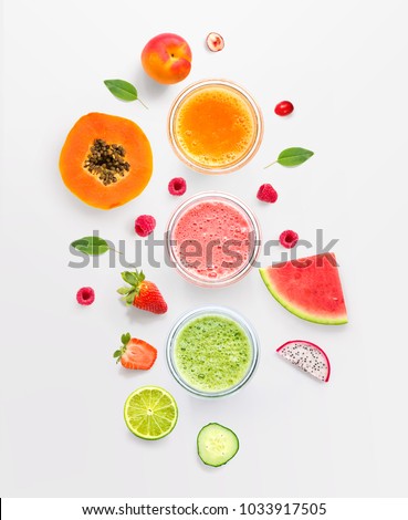 Creative layout made of smoothies. Flat lay. Food concept.