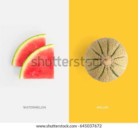 Creative layout made of watermelon and melon. Flat lay. Food concept.