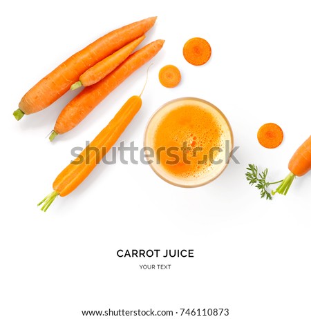 Creative layout made of carrot juice. Flat lay. Food concept. Carrot on the white background.