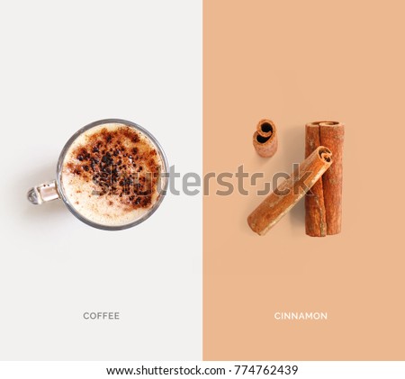 Creative layout made of coffee and cinnamon. Flat lay. Food concept. Macro  concept.