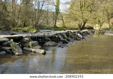 Tarr Steps Clapper Bridge over River Barle near Withypool Viewed from East side