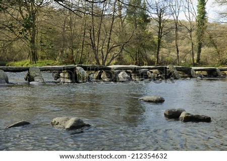 Tarr Steps Clapper Bridge over River Barle near Withypool Viewed from North East side
