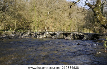 Tarr Steps Clapper Bridge over River Barle near Withypool Viewed from South East side