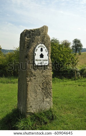 Mileage post on Cotswold Way long distance footpath. Nr Painswick, Gloucestershire