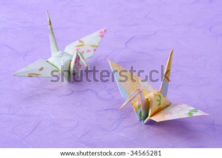 Traditional paper crane and Japanese paper of Japan