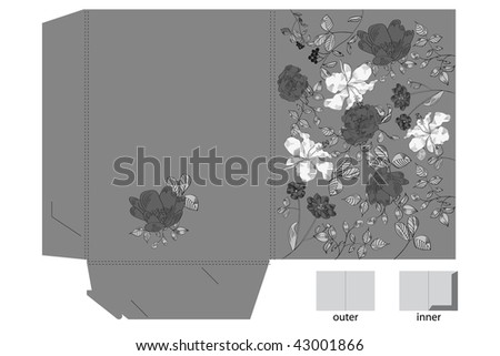 stock vector : Decorative folder with floral pattern (black and white)