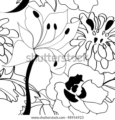 flowers pictures black and white. stock vector : Black and white
