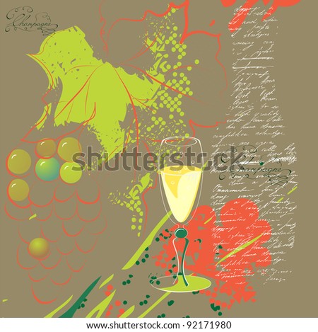 Raster version of vector  glass of champagne on stylized background