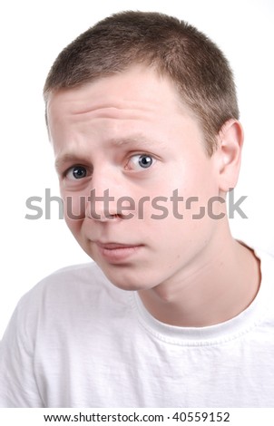 young funny confused guy. isolated on the white background.
