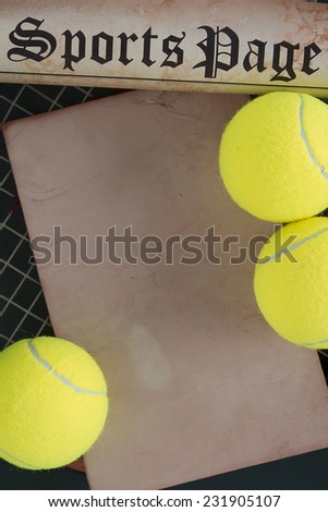 Symbolic sports page with a racket and ball for tennis.