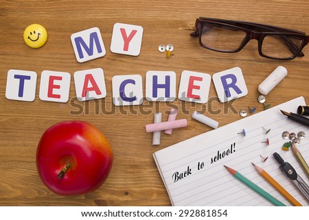 Teacher\'s Day card with objects that use teachers.
