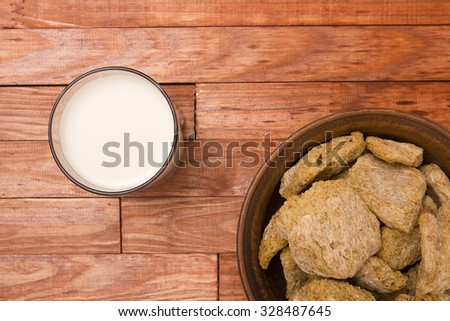 Food ingredients made from soy - soy meat and soy milk.