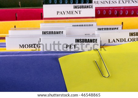 Folders for documents at office of the insurance company.
