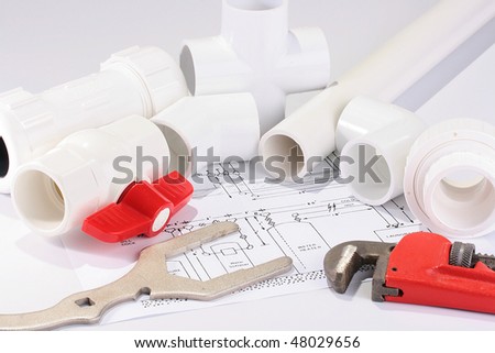 The tool and materials for sanitary works.