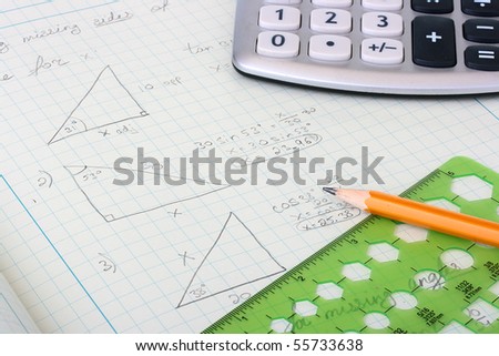 Geometrical calculations and constructions taking into account corners and other sizes in a writing-book of the student.
