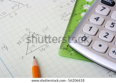 Geometrical calculations and constructions taking into account corners and other sizes in a writing-book of the student.