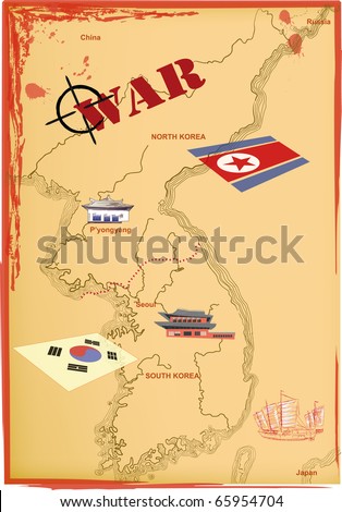 south korea and north korea map. of North and South Korea.