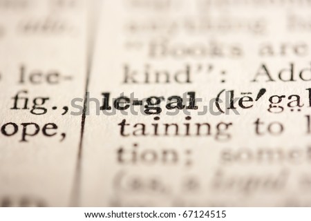 Word legal from the old dictionary, a close up.