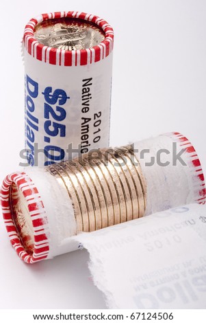 American Metal dollars packed in paper tubes for twenty-five dollars.