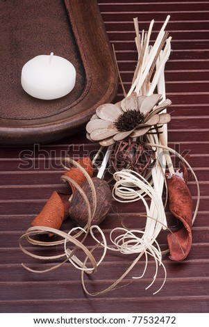 Scented candles and chopsticks made in a decorative form for use in aromatherapy SPA salons and wellness medicine.