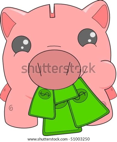 piggy bank money. A piggy bank eating money.