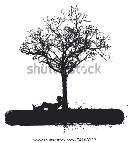 Cowboy Sleeping Under The Tree Stock Vector Illustration 74108032 