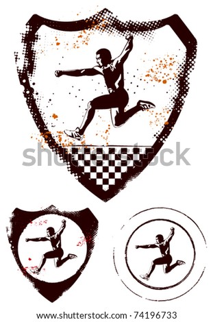 athletic man running with grunge sport shield
