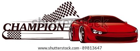 racing sport car with champion banner