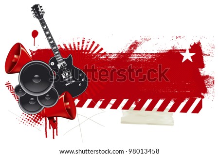 rock and roll poster with grunge red banner