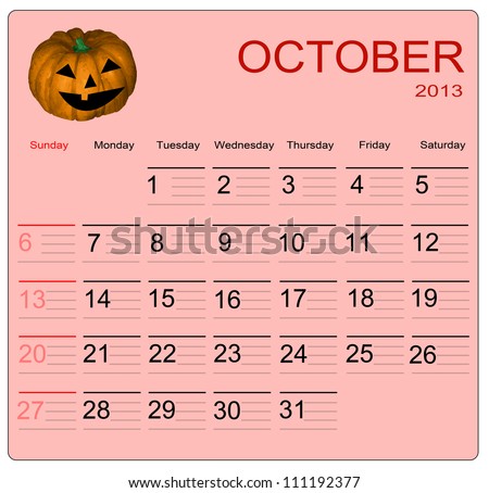 October 2013 Calendar on October 2013 Calendar  Vector Illustration   111192377   Shutterstock