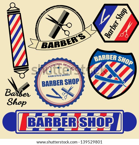 Set Of Vintage Barber Shop Labels And Stamps, Vector Illustration ...