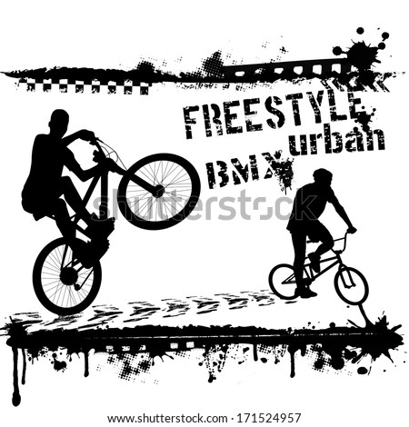 Bmx urban riders - Grunge vector artwork for boy sportswear on white, vector illustration