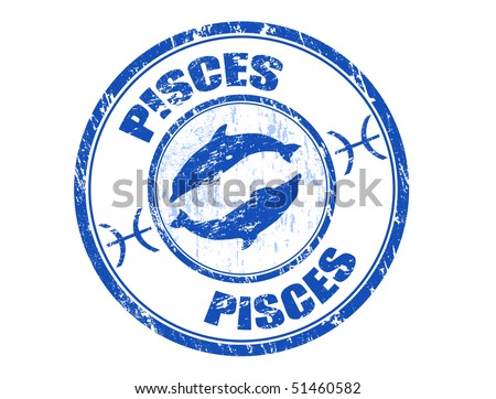 stock vector Blue grunge rubber stamp with the pisces symbol from the 