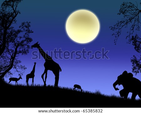 stock vector : Africa - Safari - silhouettes of wild animals,