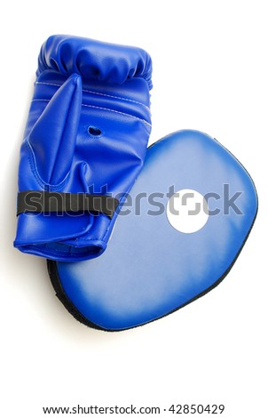 boxing glove and training pad on white background