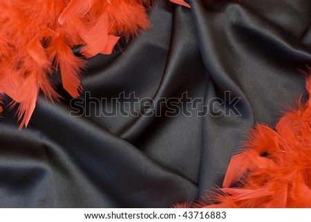 black satin material with red feathers