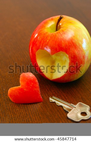 apple with a  love heart