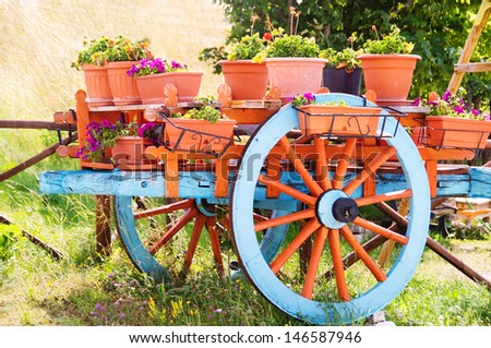 Flower cart in a garden