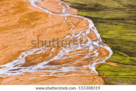 River in Iceland beside a moss field