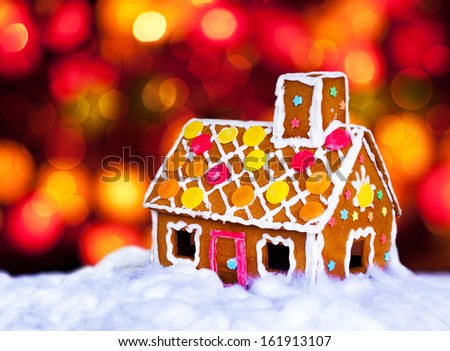 Gingerbread house and Christmas lights