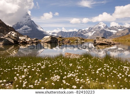 Matterhorn mountain reflected in Riffelsee lake